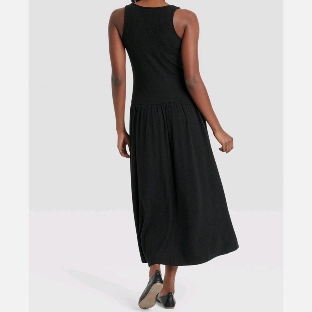 Universal Thread Women’s Drop Waist Ribbed Knit Black Midi Dress NWT S, M, L, XL - Picture 2 of 6